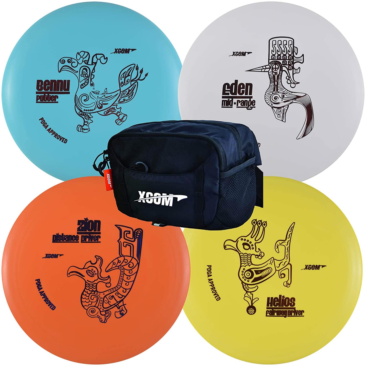 Bennu, Eden, Zion, Helios with bag